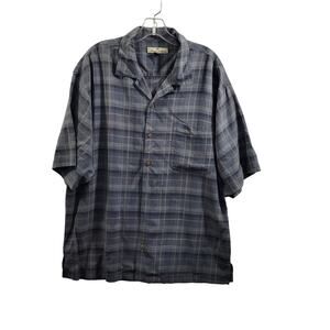 Tommy Bahama 100% Silk Gray Plaid Button Front Shirt Size XL 62324-0828